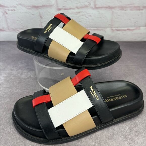 Burberry Black and Tan Color Block Ellendale Sandals 36.5 - Picture 1 of 7